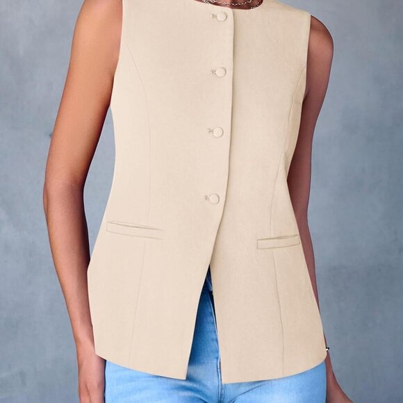 Women's Suit Vest Tops 2025 Summer Dressy Casual Business Button Sleeveless Tren - Picture 7 of 8